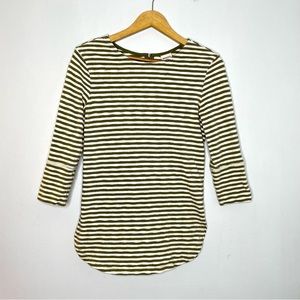 Merona Olive Striped Knit 3/4 Sleeve Top Women’s XS Exposed Zipper